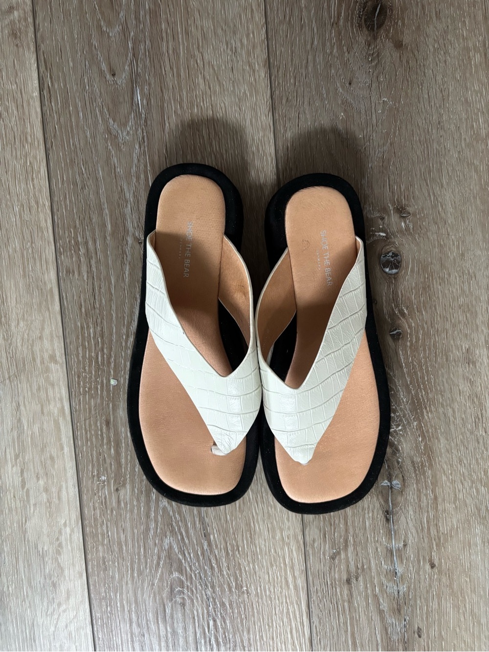 Shoe The Bear Astrid thong sandals in off-white croc leather size 38